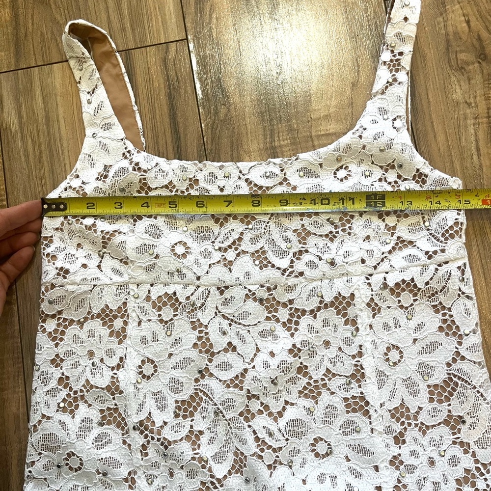 $298 MICHAEL Michael Kors Studded Corded Floral White Lace Mini Dress 0 - Picture 11 of 16
